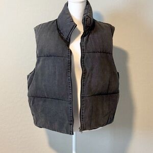 Khaki & Blue gray denim puffer vest